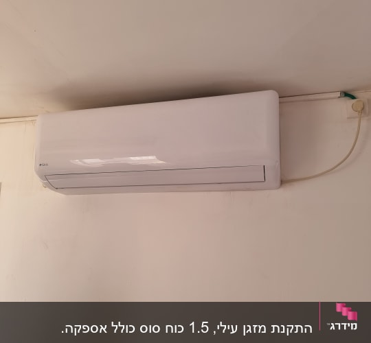 מזגן קיר לבן מותקן על קיר פנימי